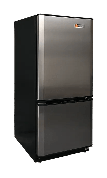 SunStar/SolarFreeze Solar Appliances Sunstar ST-10RFSS Dual Power Solar (DC) and Grid (AC) Powered 10 cu ft Refrigerator-Freezer in Black w/Stainless Doors