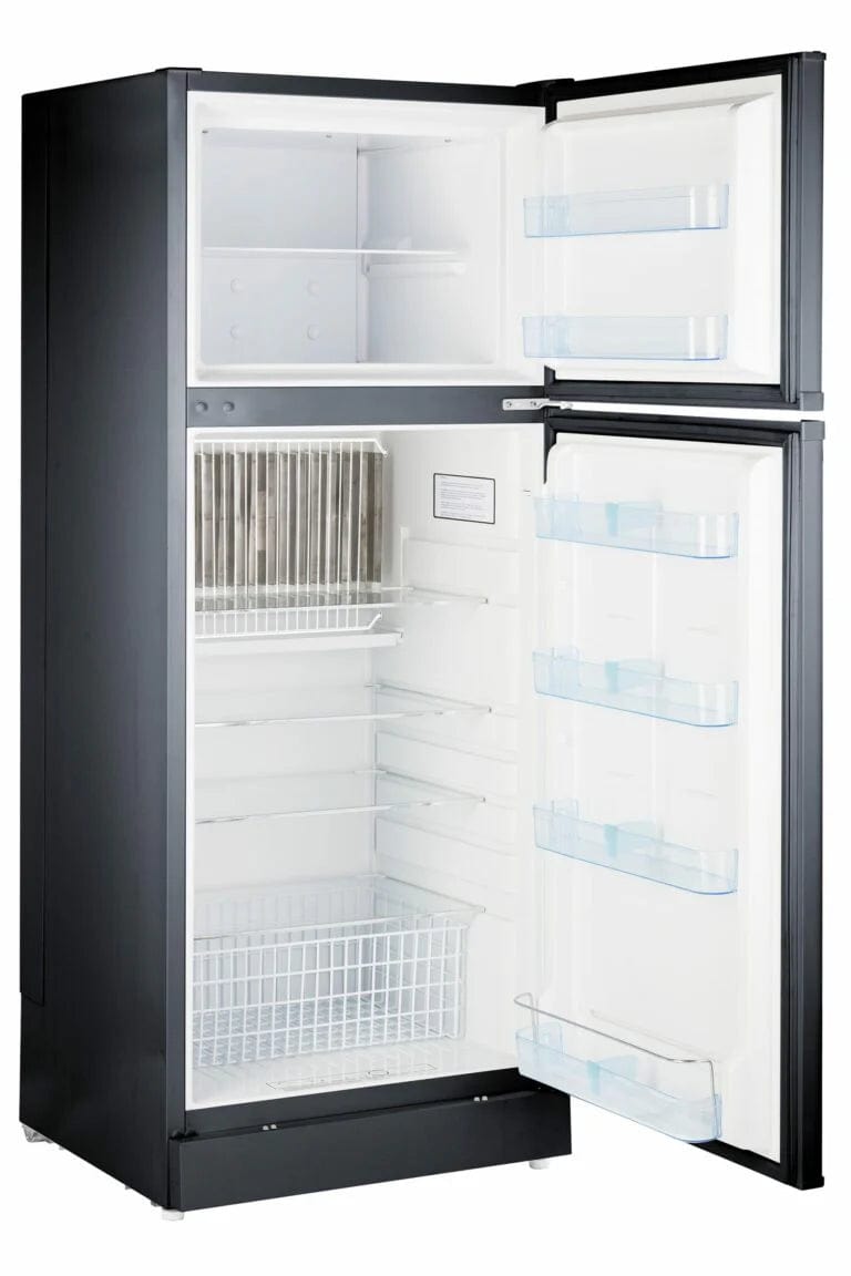 Unique Scratch and Dent or Pre-Owned Off-Grid Appliances New Scratch and Dent Unique Off-Grid 14 Cu. Ft. Propane Top Freezer Refrigerator In Black UGP-14C SM B S&amp;D #4961