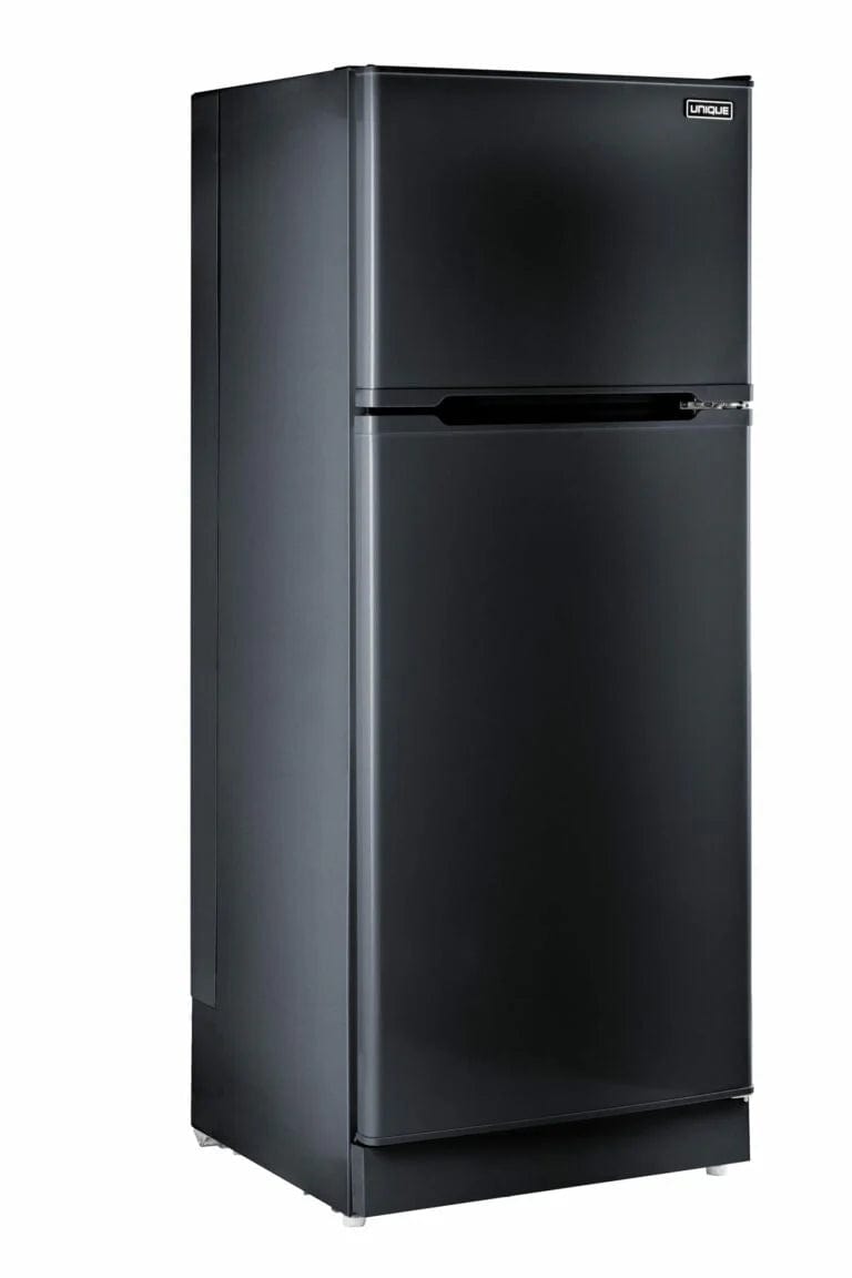 Unique Scratch and Dent or Pre-Owned Off-Grid Appliances New Scratch and Dent Unique Off-Grid 14 Cu. Ft. Propane Top Freezer Refrigerator In Black UGP-14C SM B S&amp;D #4961