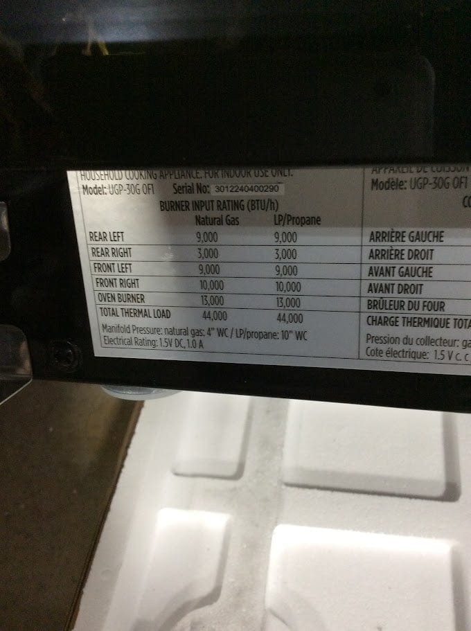 Unique Propane Range /Stove New Scratch &amp; Dent Unique UGP-30G OF1 B S&amp;D #0290 | Classic 30&quot; Propane Range Battery in Black