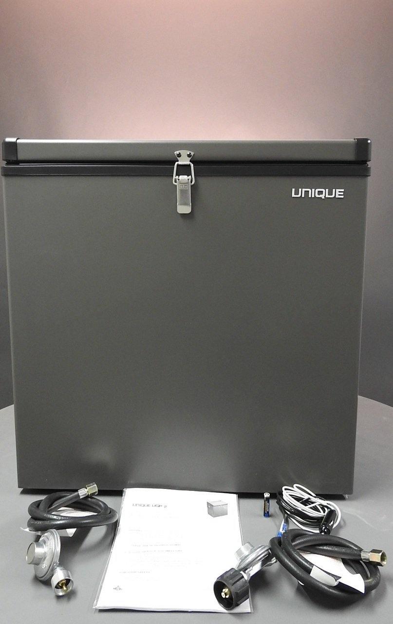 Unique Propane Freezer Unique 2.2 cu/ft Capacity Three Way Propane Freezer (Propane/12V/110V) CSA Approved, Portable UGP-2 SM (Grey)
