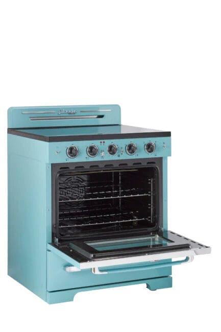 Unique Smoothtop Convection Gas Range Unique 30' Classic Retro Ocean Mist Turquoise Electric Glass Top Range UGP-30CR EC T