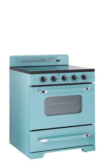 Unique Smoothtop Convection Gas Range Unique 30' Classic Retro Ocean Mist Turquoise Electric Glass Top Range UGP-30CR EC T