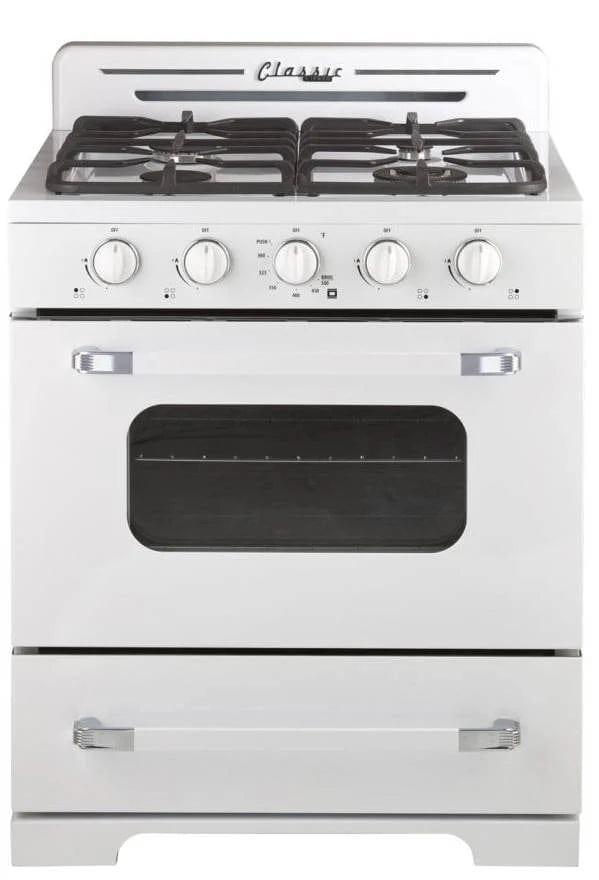 Unique Propane Range /Stove Unique 30 Inches Classic Retro Marshmallow White Offgrid Range With Large Power Burner UGP-30CR OF2 W