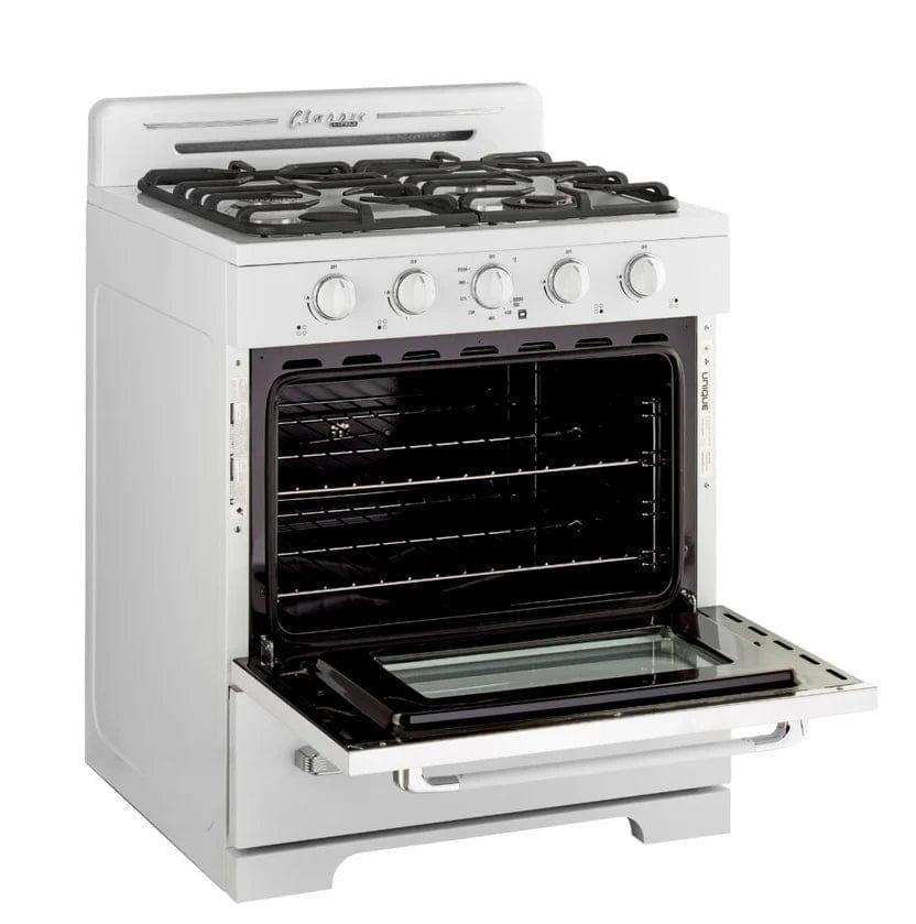 Unique Propane Range /Stove Unique 30 Inches Classic Retro Marshmallow White Offgrid Range With Large Power Burner UGP-30CR OF2 W