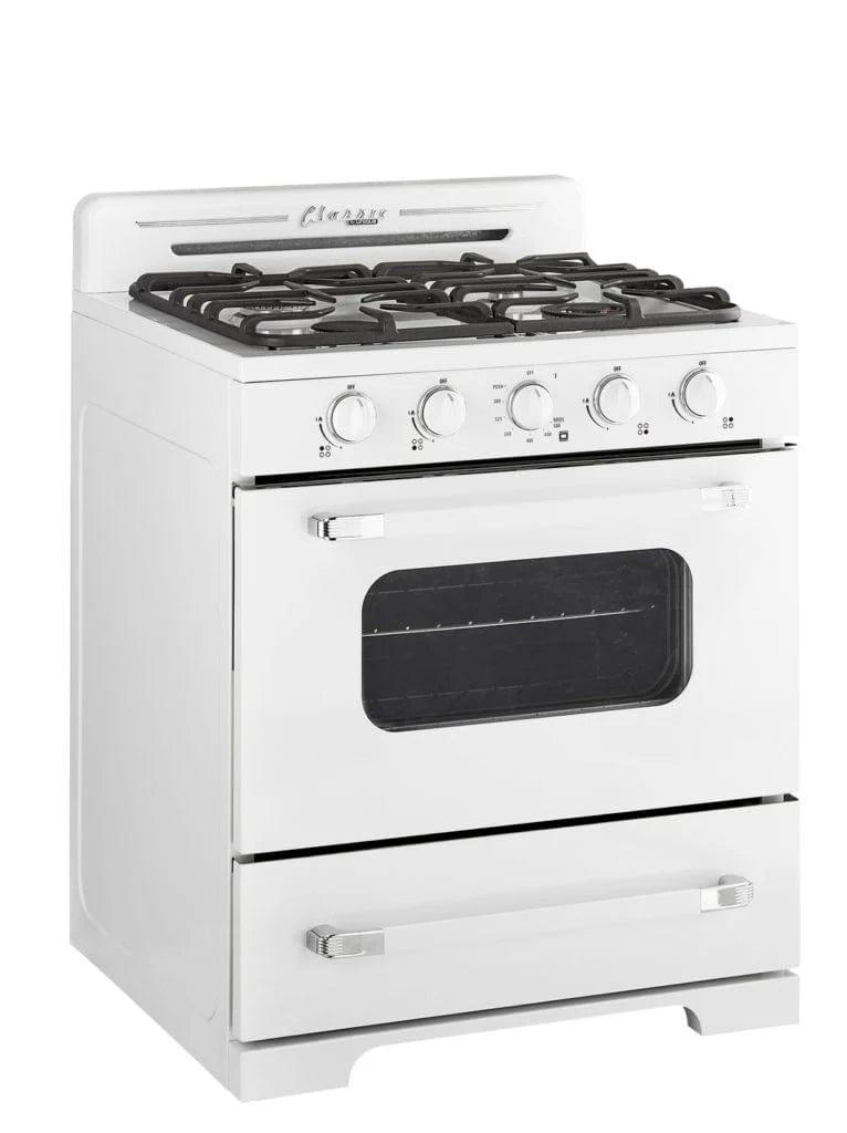 Unique Propane Range /Stove Unique 30 Inches Classic Retro Marshmallow White Offgrid Range With Large Power Burner UGP-30CR OF2 W