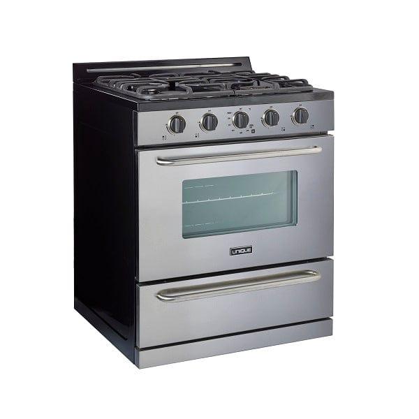 Unique Propane Range /Stove Unique 30" Propane Range Battery Ignition Variable BTU Sealed Burners Cast Iron Grates Window UGP-30G OF2 S/S