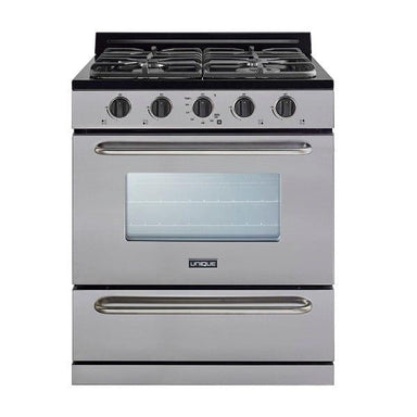 Unique Propane Range /Stove Unique 30" Propane Range Battery Ignition Variable BTU Sealed Burners Cast Iron Grates Window UGP-30G OF2 S/S