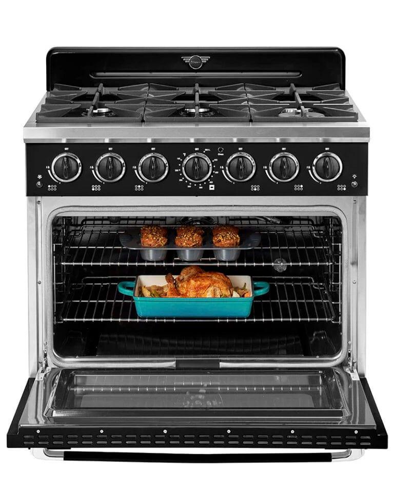 Unique Convection Gas Range Unique 36' Classic Retro Marshmallow White Range With FR Triple Crown Burner UGP-36CR B