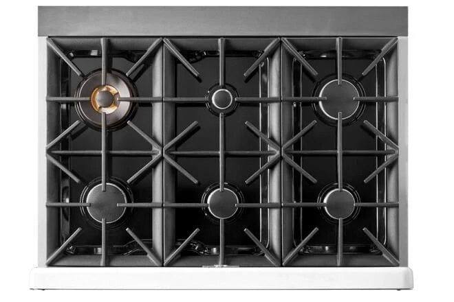 Unique Smoothtop Convection Gas Range Unique 36' Classic Retro Marshmallow White Range With FR Triple Crown Burner UGP-36CR W