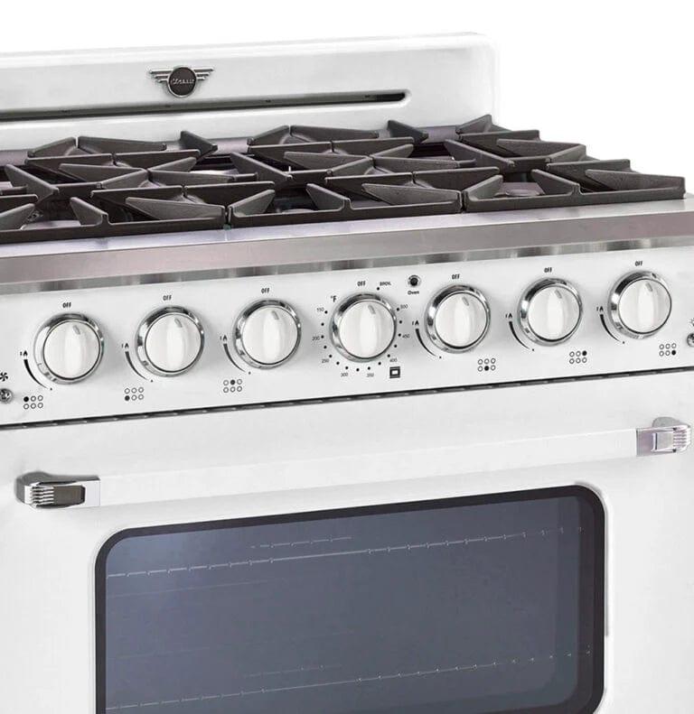 Unique Smoothtop Convection Gas Range Unique 36' Classic Retro Marshmallow White Range With FR Triple Crown Burner UGP-36CR W