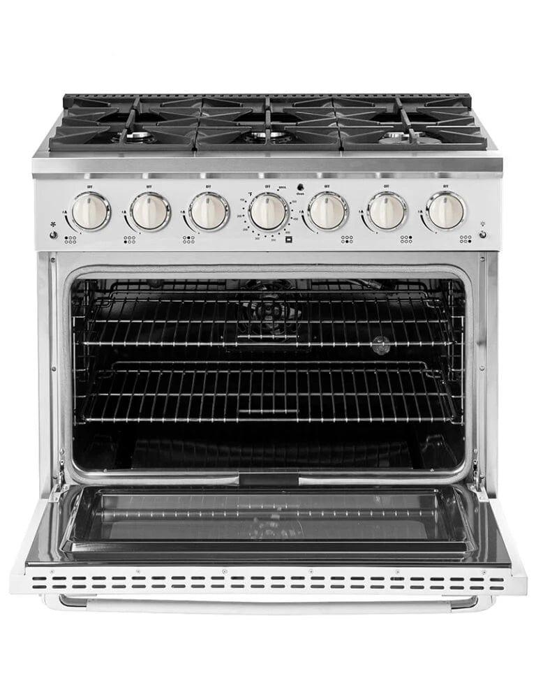 Unique Smoothtop Convection Gas Range Unique 36&#39; Classic Retro Marshmallow White Range With FR Triple Crown Burner UGP-36CR W