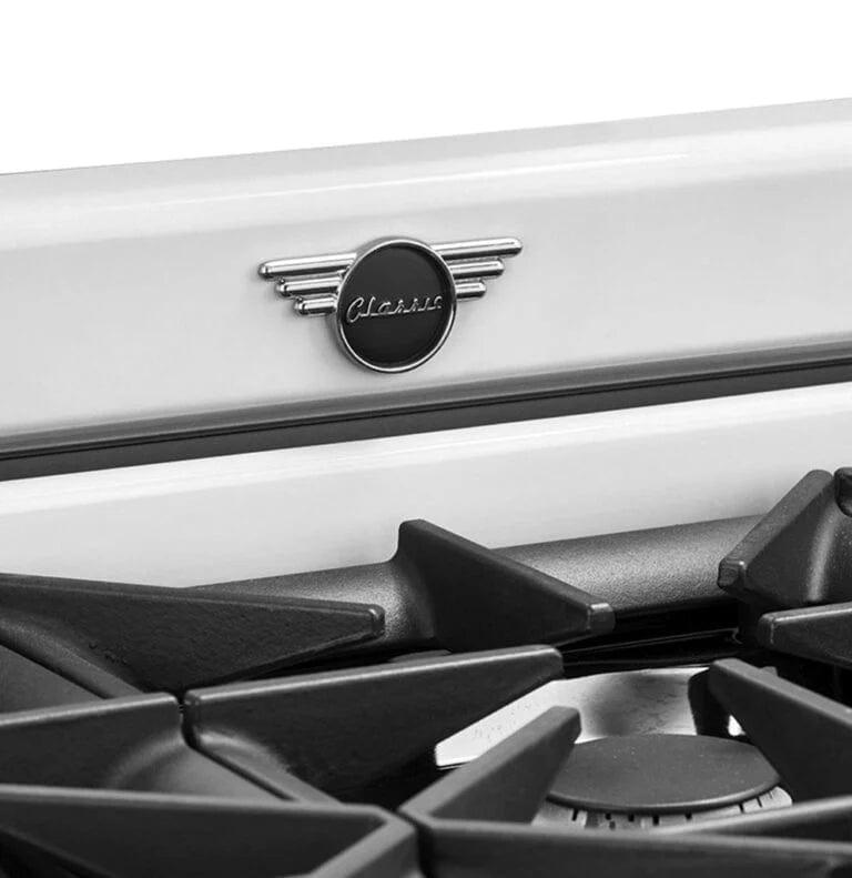 Unique Smoothtop Convection Gas Range Unique 36' Classic Retro Marshmallow White Range With FR Triple Crown Burner UGP-36CR W