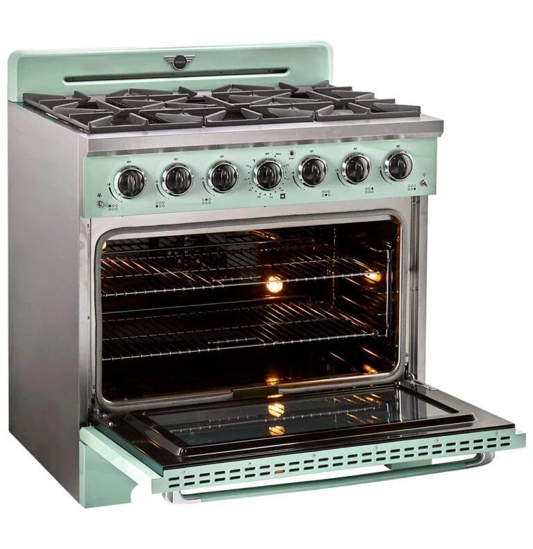 Unique Convection Gas Range Unique 36&#39; Classic Retro Summer Mint Green Range With FR Triple Crown Burner UGP-36CR LG