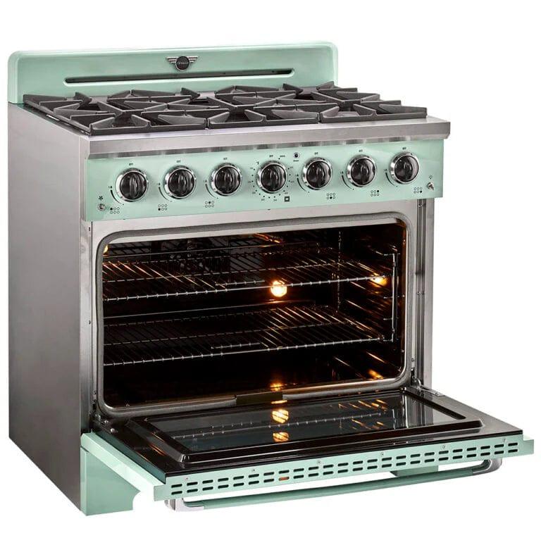 Unique Convection Gas Range Unique 36' Classic Retro Summer Mint Green Range With FR Triple Crown Burner UGP-36CR LG