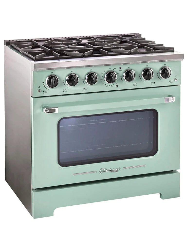 Unique Convection Gas Range Unique 36&#39; Classic Retro Summer Mint Green Range With FR Triple Crown Burner UGP-36CR LG