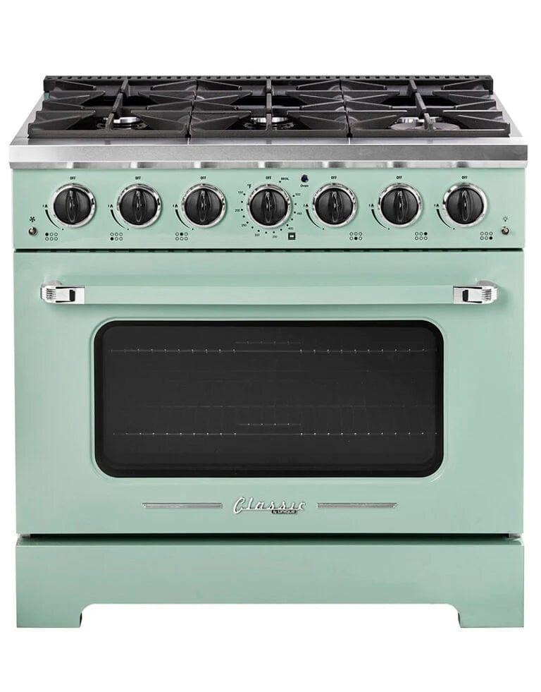 Unique Convection Gas Range Unique 36&#39; Classic Retro Summer Mint Green Range With FR Triple Crown Burner UGP-36CR LG