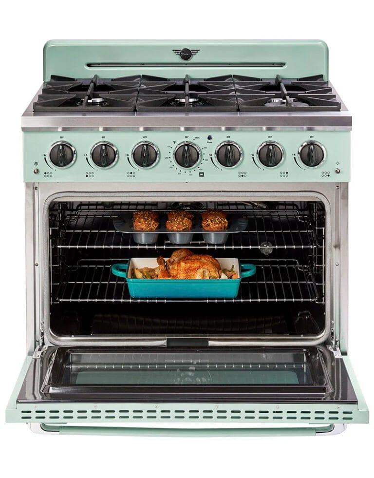 Unique Convection Gas Range Unique 36&#39; Classic Retro Summer Mint Green Range With FR Triple Crown Burner UGP-36CR LG