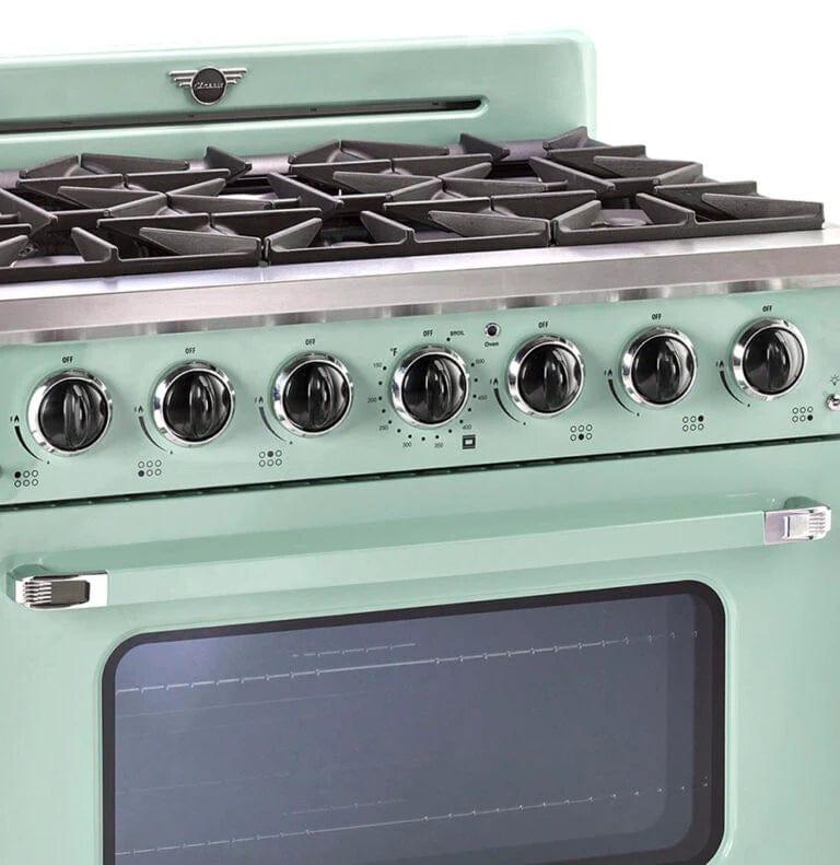 Unique Convection Gas Range Unique 36&#39; Classic Retro Summer Mint Green Range With FR Triple Crown Burner UGP-36CR LG