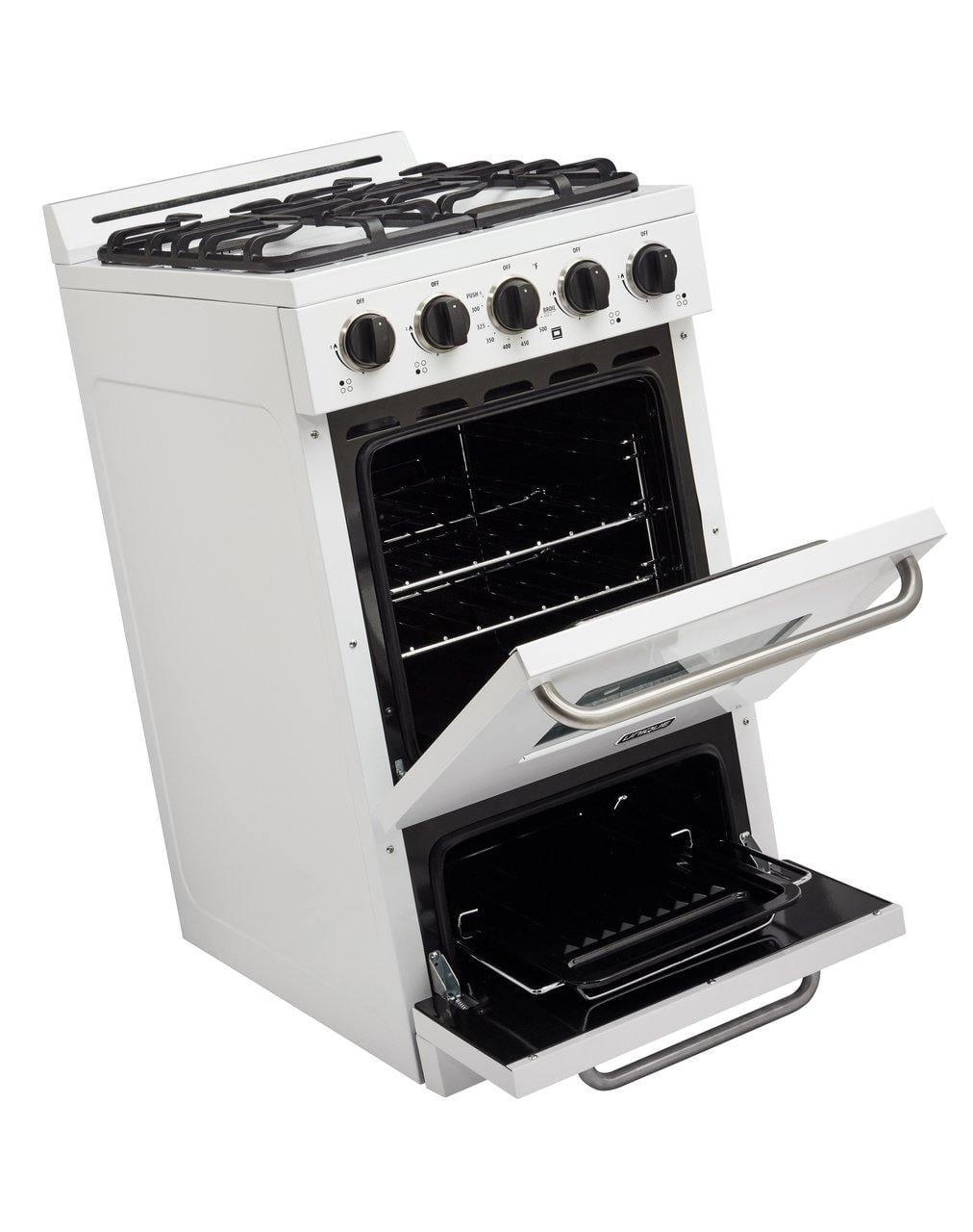 Unique Range/Stove Unique Classic 20" Propane Range Battery Ignition Variable BTU sealed burners Cast iron grates Window UGP-20G OF1 W (white)
