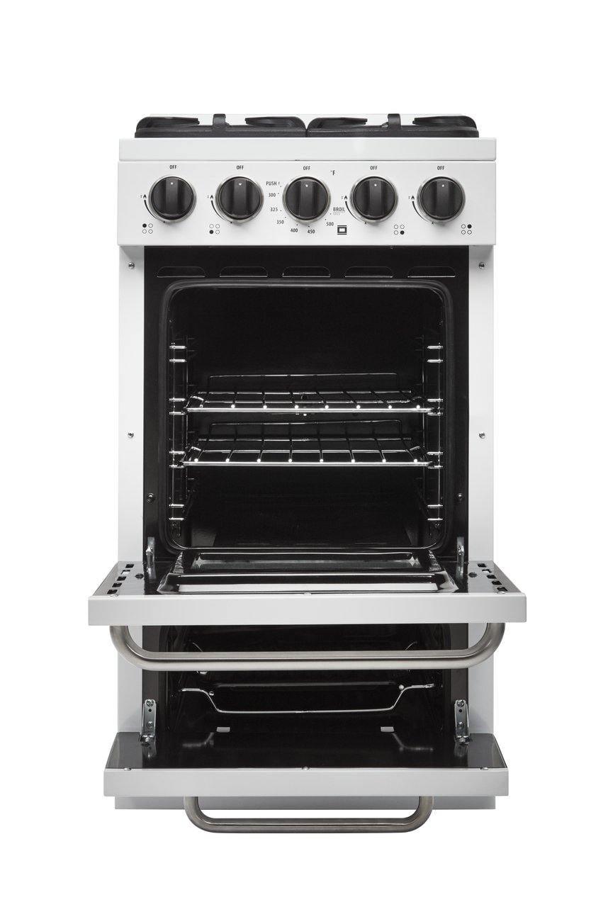 Unique Range/Stove Unique Classic 20" Propane Range Battery Ignition Variable BTU sealed burners Cast iron grates Window UGP-20G OF1 W (white)