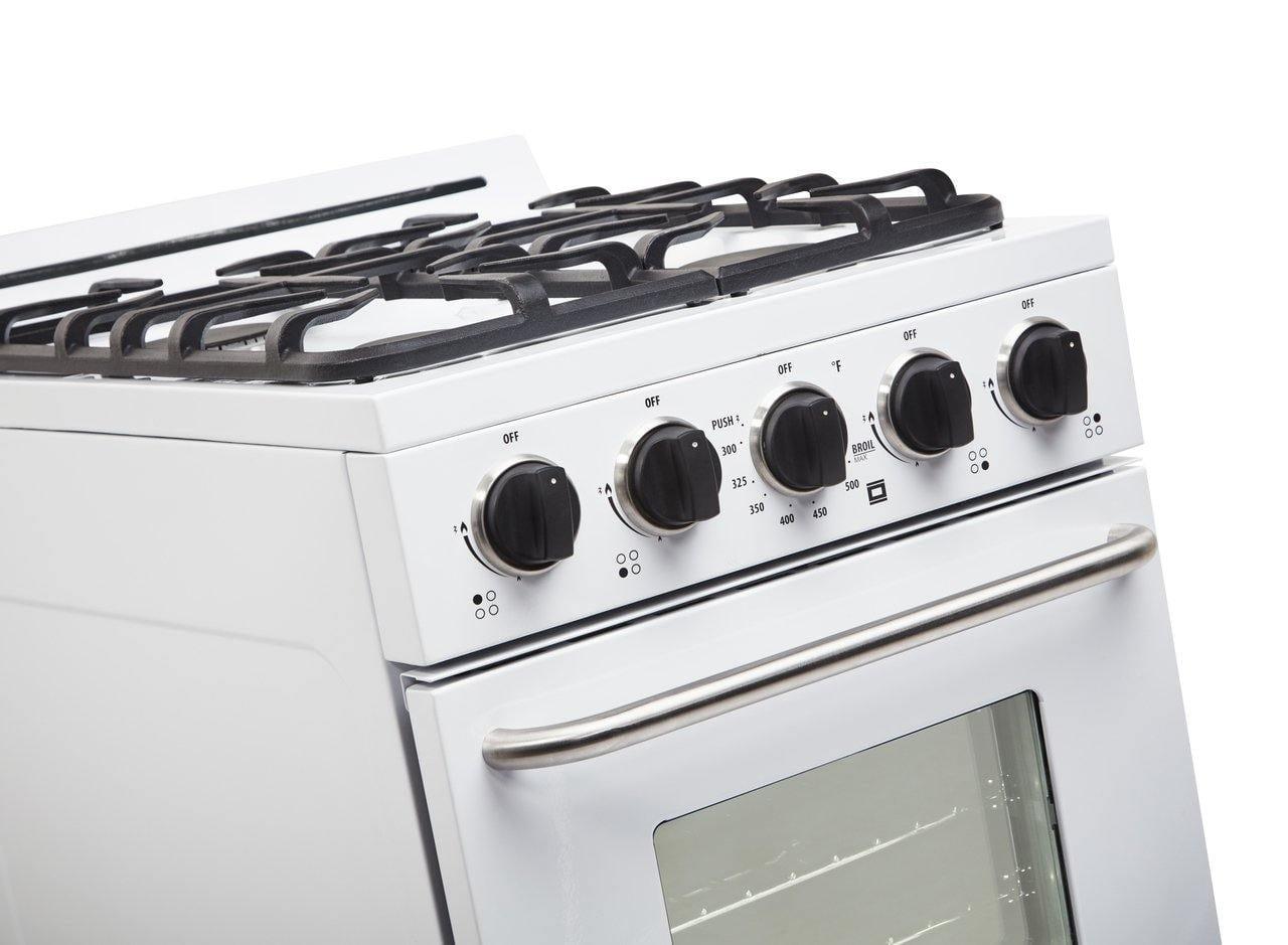 Unique Range/Stove Unique Classic 20" Propane Range Battery Ignition Variable BTU sealed burners Cast iron grates Window UGP-20G OF1 W (white)