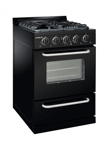 Unique Propane Range /Stove Unique Classic 24" Propane Range Battery Ignition Variable BTU Sealed Burners (11,000 BTU Largest)  Cast Iron Grates With Window UGP-24G OF1 B (Black)