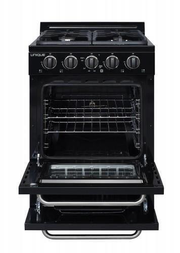 Unique Propane Range /Stove Unique Classic 24" Propane Range Battery Ignition Variable BTU Sealed Burners (11,000 BTU Largest)  Cast Iron Grates With Window UGP-24G OF1 B (Black)