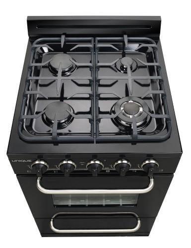 Unique Propane Range /Stove Unique Classic 24" Propane Range Battery Ignition Variable BTU Sealed Burners (11,000 BTU Largest)  Cast Iron Grates With Window UGP-24G OF1 B (Black)