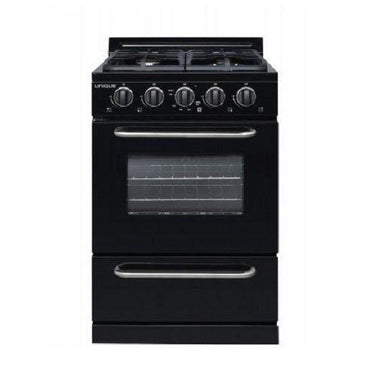 Unique Propane Range /Stove Unique Classic 24" Propane Range Battery Ignition Variable BTU Sealed Burners (11,000 BTU Largest)  Cast Iron Grates With Window UGP-24G OF1 B (Black)