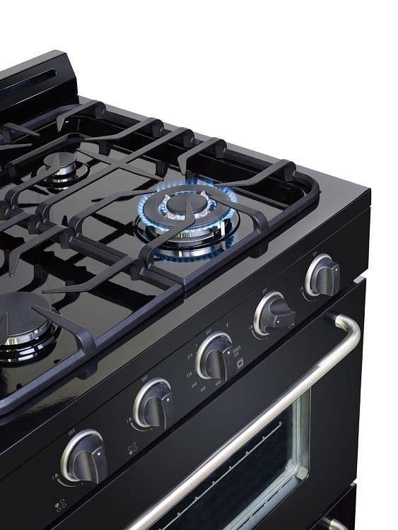 Unique Propane Range /Stove Unique Classic 30" Propane Range Battery Ignition Variable BTU Sealed Burners Cast Iron Grates Window UGP-30G OF1 B (Black)