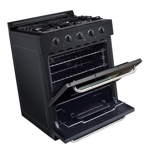 Unique Propane Range /Stove Unique Classic 30" Propane Range Battery Ignition Variable BTU Sealed Burners Cast Iron Grates Window UGP-30G OF1 B (Black)