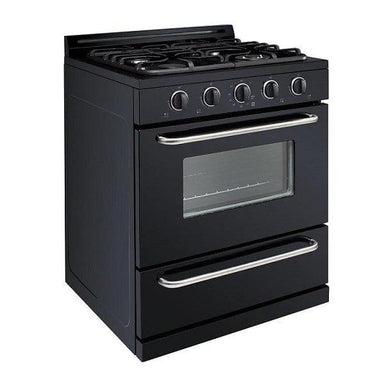 Unique Propane Range /Stove Unique Classic 30" Propane Range Battery Ignition Variable BTU Sealed Burners Cast Iron Grates Window UGP-30G OF1 B (Black)