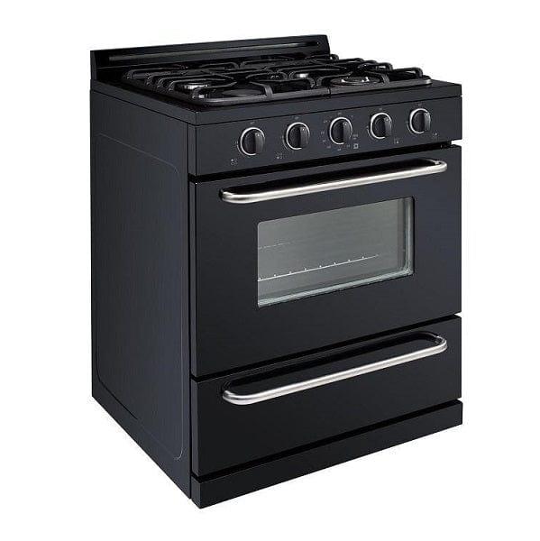 Unique Propane Range /Stove Unique Classic 30" Propane Range Battery Ignition Variable BTU Sealed Burners Cast Iron Grates Window UGP-30G OF1 B (Black)